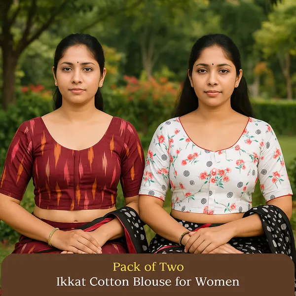 Pack_of_Two_-_Riyashree_Cotton_Ikkat_Print_Ready-to-Wear_Stitched_Blouse_for_Women