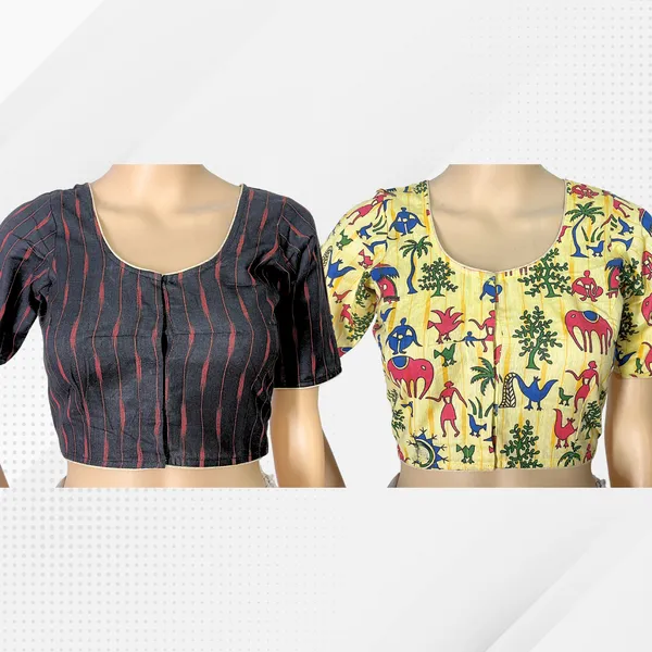 Pack_of_2_Cotton_Madhubani_Print_Ready_to_wear_Stitched_Half_Sleeve_Blouse_for_Women
