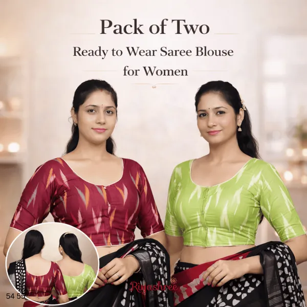 Pack_of_Two_-_Riyashree_Cotton_Ikkat_Print_Ready-to-Wear_Stitched_Blouse_for_Women