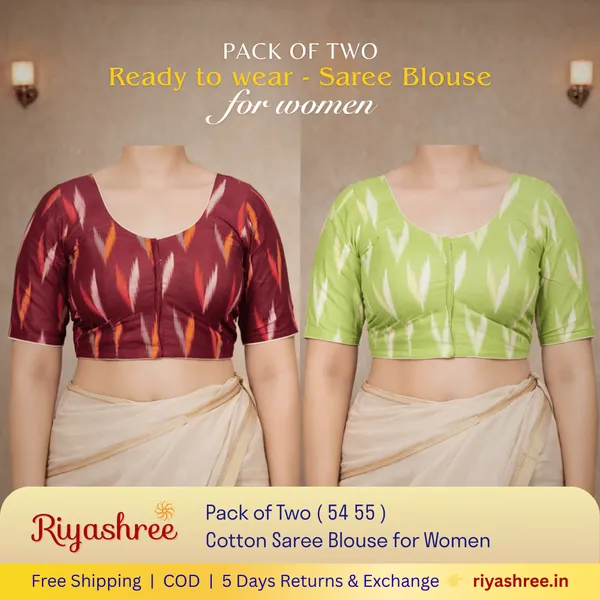 Pack_of_Two_-_Riyashree_Cotton_Ikkat_Print_Ready-to-Wear_Stitched_Blouse_for_Women