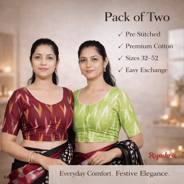 Pack_of_Two_-_Riyashree_Cotton_Ikkat_Print_Ready-to-Wear_Stitched_Blouse_for_Women