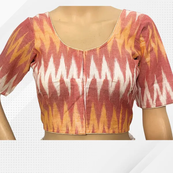 Multicolor_Ikkat_Cotton_Printed_Half_Sleeve_Stitched_Blouse_For_Women
