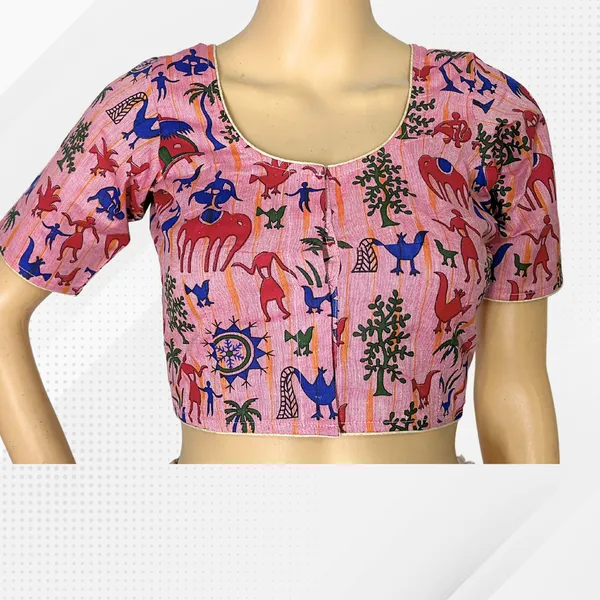 Multicolor_Madhubani_Cotton_Printed_Half_Sleeve_Stitched_Blouse_For_Women
