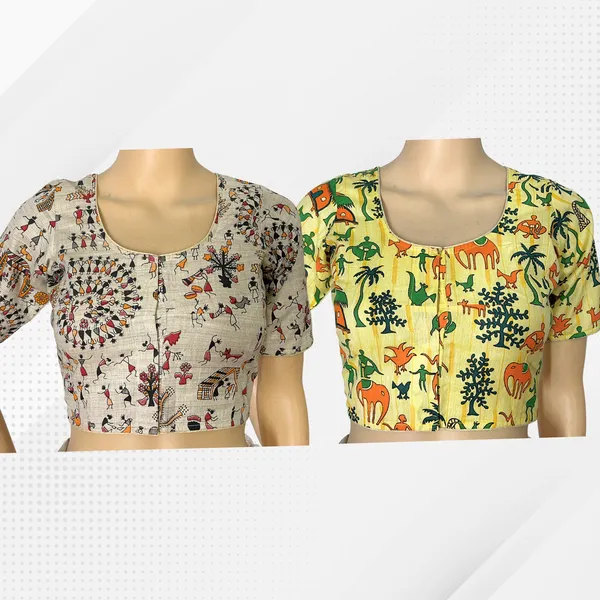 Pack_of_2_Cotton_Madhubani_Print_Ready_to_wear_Stitched_Half_Sleeve_Blouse_for_Women
