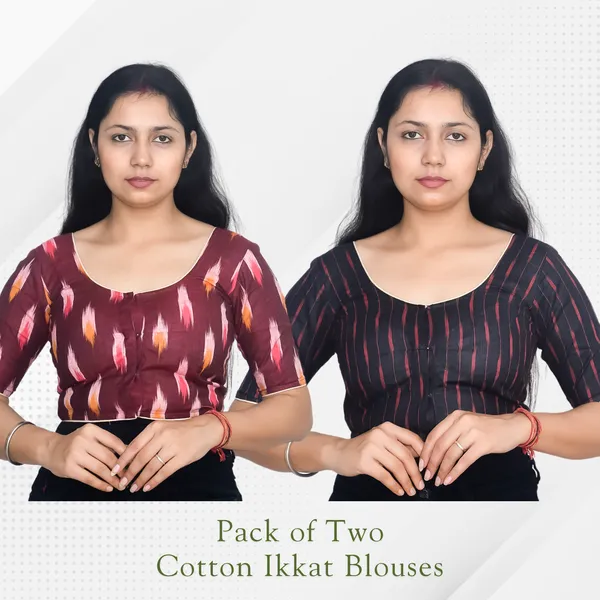 Pack_of_Two_-_Riyashree_Cotton_Ikkat_Print_Ready-to-Wear_Stitched_Blouse_for_Women_|_Wedding_Collection