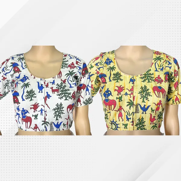 Pack_of_2_Cotton_Madhubani_Print_Ready_to_wear_Stitched_Half_Sleeve_Blouse_for_Women
