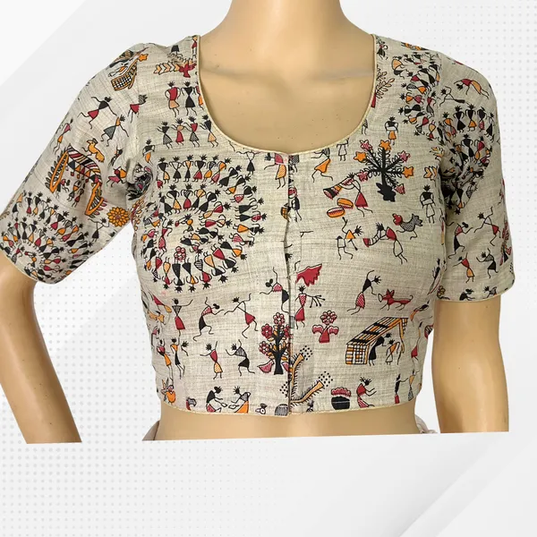Pack_of_2_Cotton_Madhubani_Print_Ready_to_wear_Stitched_Half_Sleeve_Blouse_for_Women