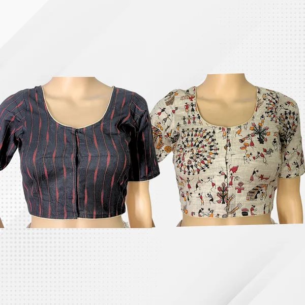 Pack_of_2_Cotton_Madhubani_Print_Ready_to_wear_Stitched_Half_Sleeve_Blouse_for_Women