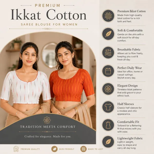 Pack_of_2_Orange_and_White_Cotton_Ikkat_Print_Ready_to_wear_Stitched_Half_Sleeve_Blouse_for_Women