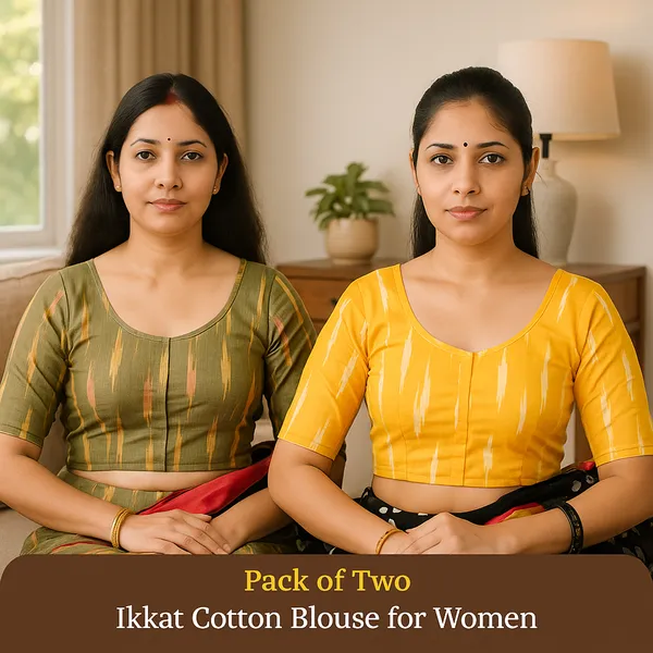Pack_of_Two_-_Riyashree_Cotton_Ikkat_Print_Ready-to-Wear_Stitched_Blouse_for_Women