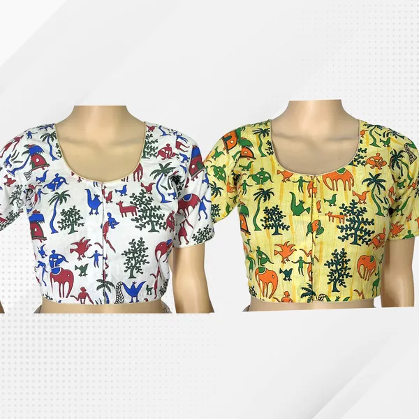 Pack_of_2_Cotton_Madhubani_Print_Ready_to_wear_Stitched_Half_Sleeve_Blouse_for_Women
