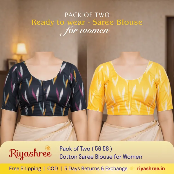 Pack_of_Two_-_Riyashree_Cotton_Ikkat_Print_Ready-to-Wear_Stitched_Blouse_for_Women