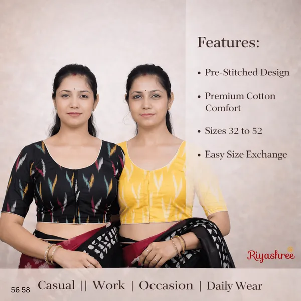 Pack_of_Two_-_Riyashree_Cotton_Ikkat_Print_Ready-to-Wear_Stitched_Blouse_for_Women
