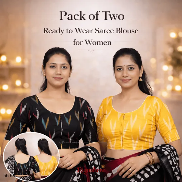 Pack_of_Two_-_Riyashree_Cotton_Ikkat_Print_Ready-to-Wear_Stitched_Blouse_for_Women