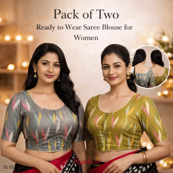 Pack_of_Two_-_Riyashree_Cotton_Ikkat_Print_Ready-to-Wear_Stitched_Blouse_for_Women