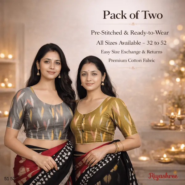 Pack_of_Two_-_Riyashree_Cotton_Ikkat_Print_Ready-to-Wear_Stitched_Blouse_for_Women
