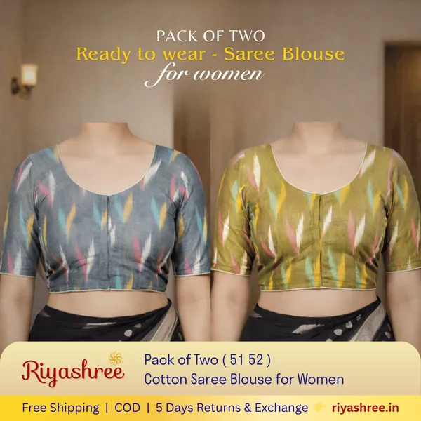 Pack_of_Two_-_Riyashree_Cotton_Ikkat_Print_Ready-to-Wear_Stitched_Blouse_for_Women