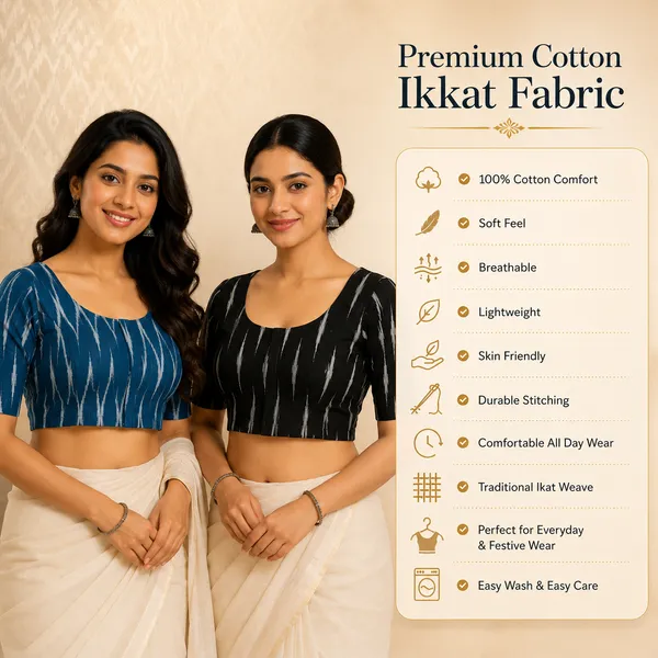 Pack_of_2_Black_and_Blue_Cotton_Ikkat_Print_Ready_to_wear_Stitched_Half_Sleeve_Blouse_for_Women