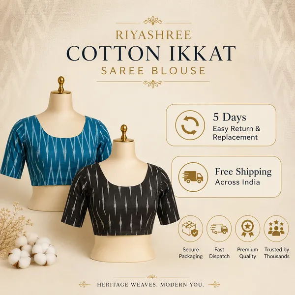 Pack_of_2_Black_and_Blue_Cotton_Ikkat_Print_Ready_to_wear_Stitched_Half_Sleeve_Blouse_for_Women