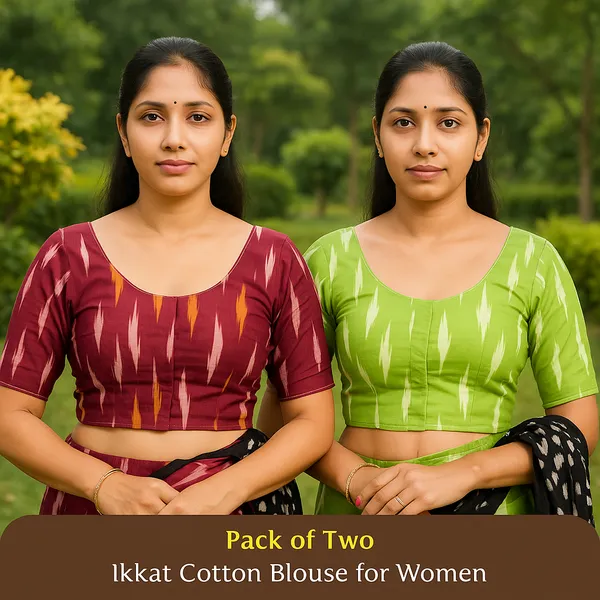 Pack_of_Two_-_Riyashree_Cotton_Ikkat_Print_Ready-to-Wear_Stitched_Blouse_for_Women