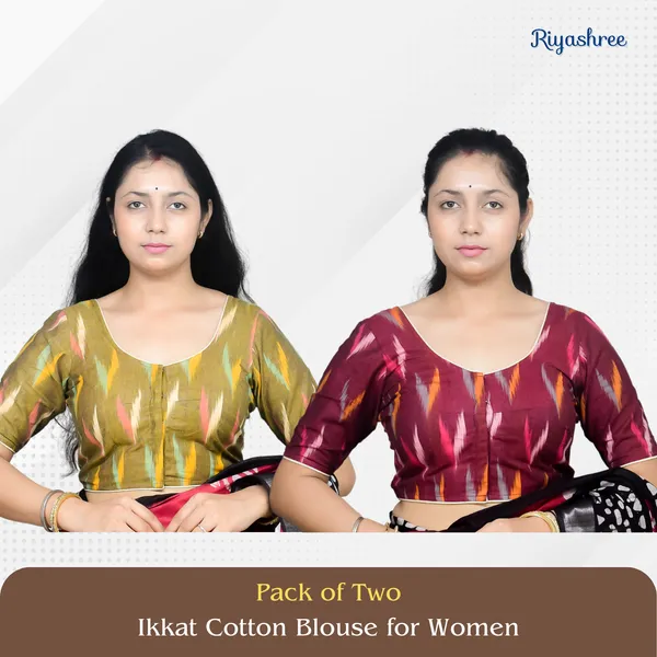 Pack_of_Two_-_Riyashree_Cotton_Ikkat_Print_Ready-to-Wear_Stitched_Blouse_for_Women