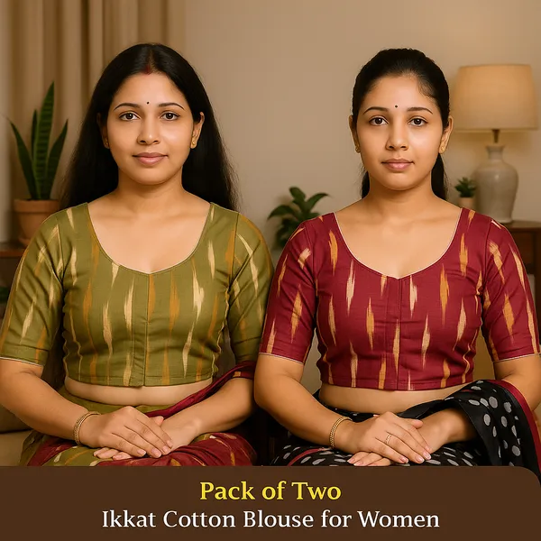 Pack_of_Two_-_Riyashree_Cotton_Ikkat_Print_Ready-to-Wear_Stitched_Blouse_for_Women