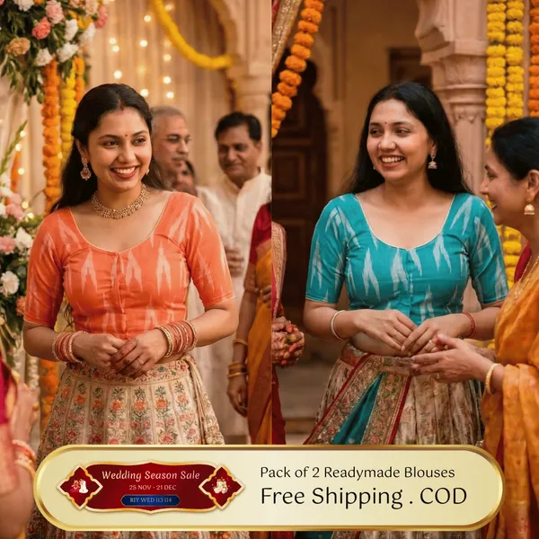 Pack_of_Two_-_Riyashree_Cotton_Ikkat_Print_Ready-to-Wear_Stitched_Blouse_for_Women_|_Wedding_Collection