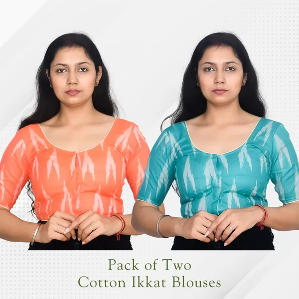 Pack_of_Two_-_Riyashree_Cotton_Ikkat_Print_Ready-to-Wear_Stitched_Blouse_for_Women_|_Wedding_Collection