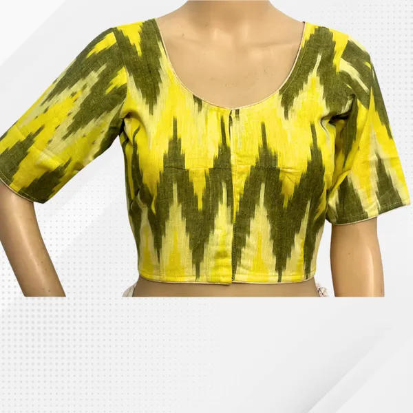 Multicolor_Ikkat_Cotton_Printed_Half_Sleeve_Stitched_Blouse_For_Women