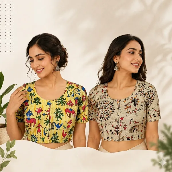 Pack_of_2_Cotton_Madhubani_Print_Ready_to_wear_Stitched_Half_Sleeve_Blouse_for_Women