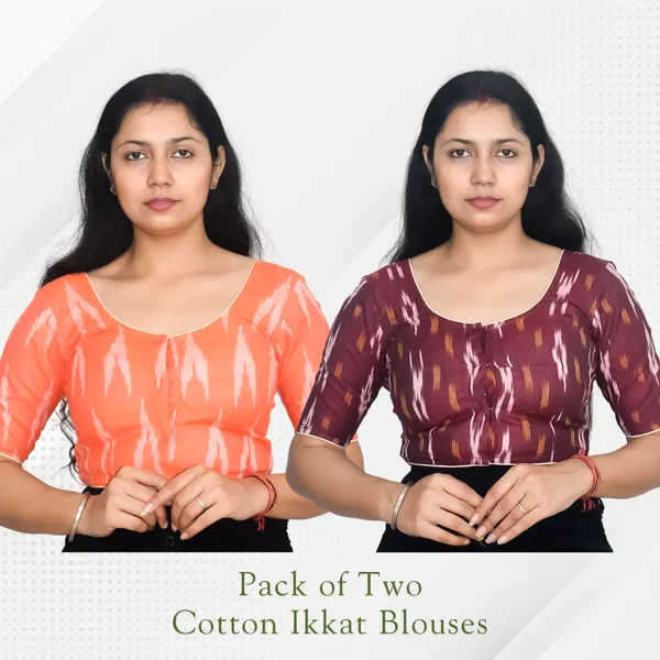 Pack_of_Two_-_Riyashree_Cotton_Ikkat_Print_Ready-to-Wear_Stitched_Blouse_for_Women_|_Wedding_Collection