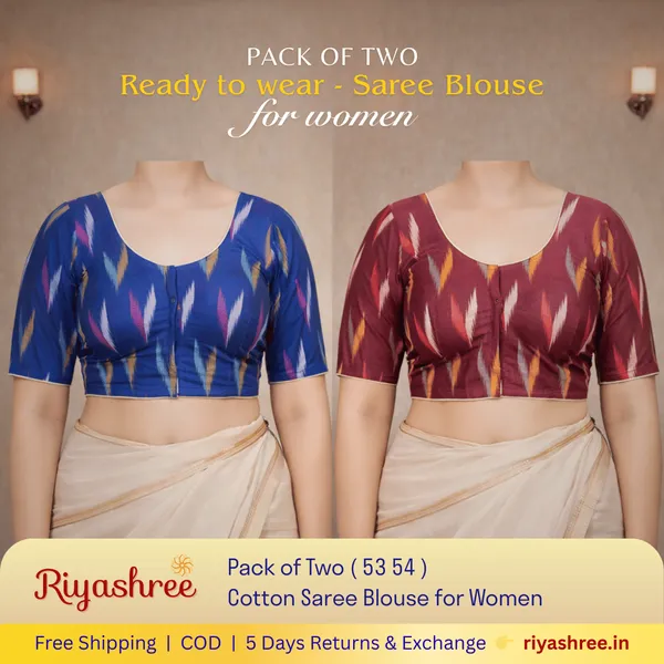 Pack_of_Two_-_Riyashree_Cotton_Ikkat_Print_Ready-to-Wear_Stitched_Blouse_for_Women