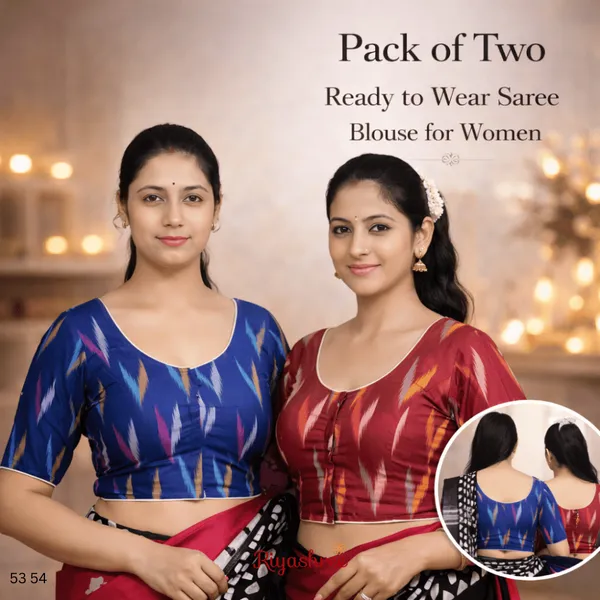 Pack_of_Two_-_Riyashree_Cotton_Ikkat_Print_Ready-to-Wear_Stitched_Blouse_for_Women