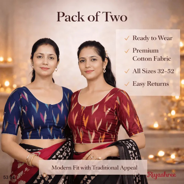 Pack_of_Two_-_Riyashree_Cotton_Ikkat_Print_Ready-to-Wear_Stitched_Blouse_for_Women