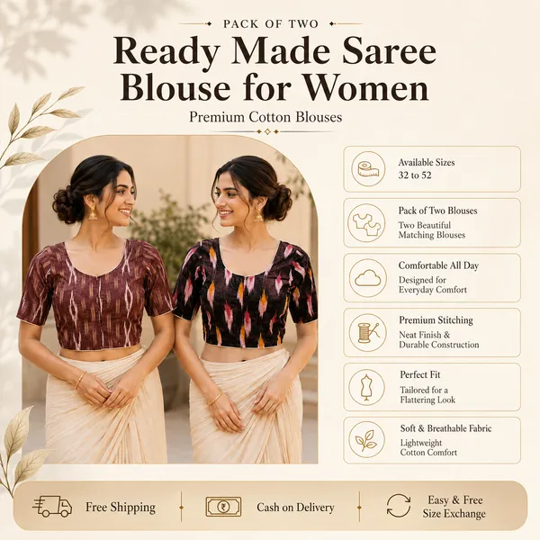 Pack_of_2_Cotton_Ikkat_Print_Ready_to_wear_Stitched_Half_Sleeve_Blouse_for_Women