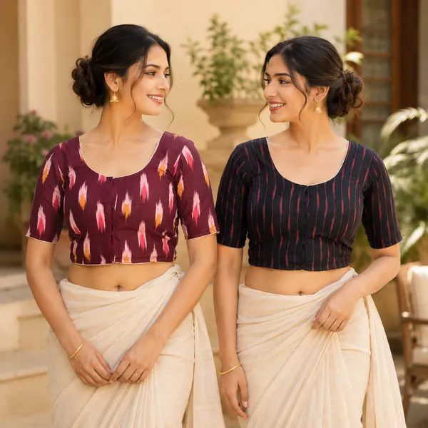 Pack_of_Two_-_Riyashree_Cotton_Ikkat_Print_Ready-to-Wear_Stitched_Blouse_for_Women_|_Wedding_Collection