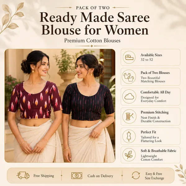 Pack_of_Two_-_Riyashree_Cotton_Ikkat_Print_Ready-to-Wear_Stitched_Blouse_for_Women_|_Wedding_Collection