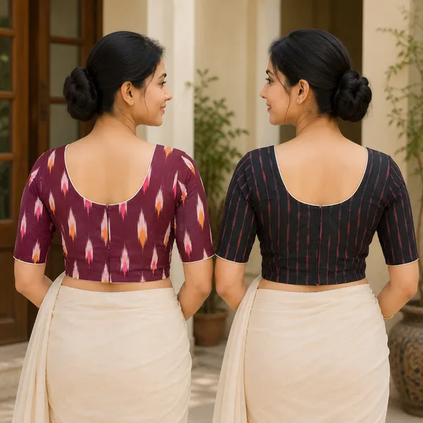 Pack_of_Two_-_Riyashree_Cotton_Ikkat_Print_Ready-to-Wear_Stitched_Blouse_for_Women_|_Wedding_Collection