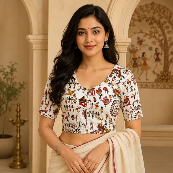 Multicolor_Madhubani_Cotton_Printed_Half_Sleeve_Stitched_Blouse_For_Women