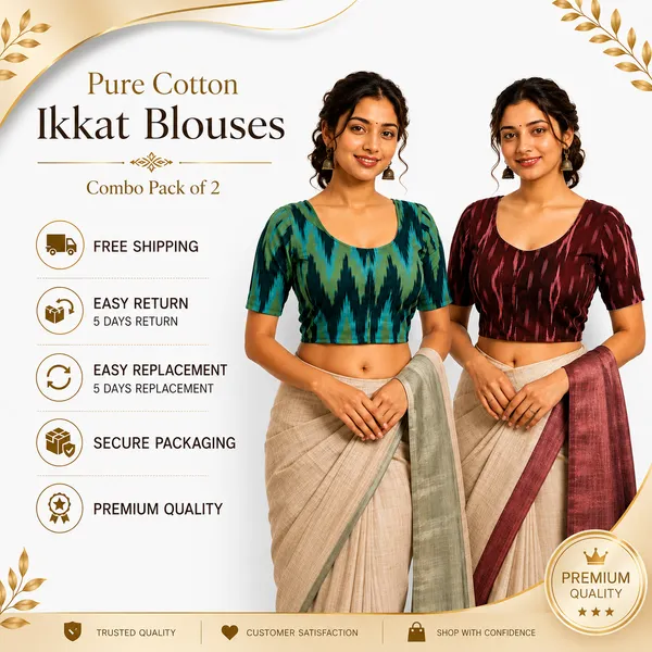 Pack_of_2_Cotton_Ikkat_Print_Ready_to_wear_Stitched_Half_Sleeve_Blouse_for_Women