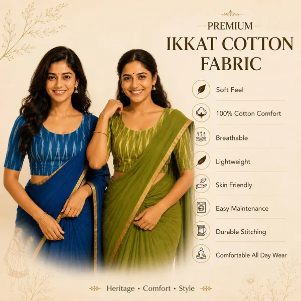Pack_of_2_Blue_and_Green_Cotton_Ikkat_Print_Ready_to_wear_Stitched_Half_Sleeve_Blouse_for_Women