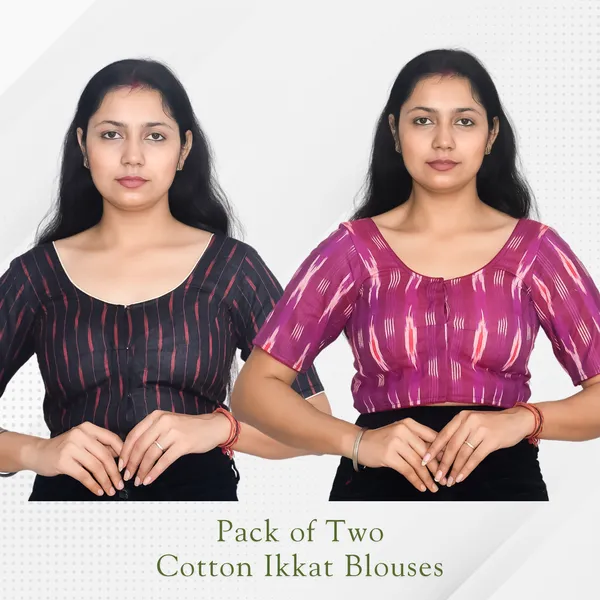 Pack_of_Two_-_Riyashree_Cotton_Ikkat_Print_Ready-to-Wear_Stitched_Blouse_for_Women_|_Wedding_Collection