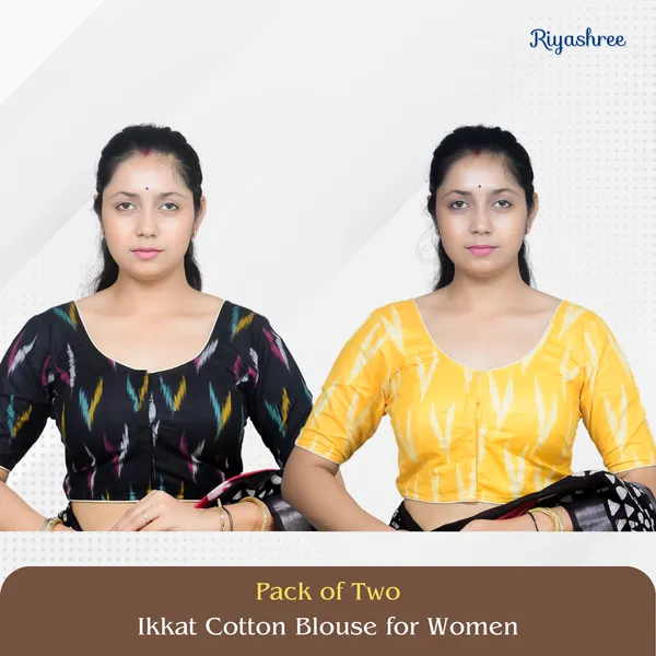 Pack_of_Two_-_Riyashree_Cotton_Ikkat_Print_Ready-to-Wear_Stitched_Blouse_for_Women
