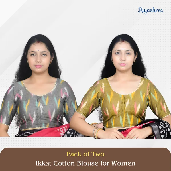 Pack_of_Two_-_Riyashree_Cotton_Ikkat_Print_Ready-to-Wear_Stitched_Blouse_for_Women