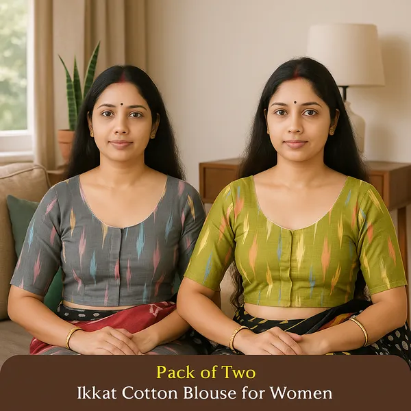 Pack_of_Two_-_Riyashree_Cotton_Ikkat_Print_Ready-to-Wear_Stitched_Blouse_for_Women