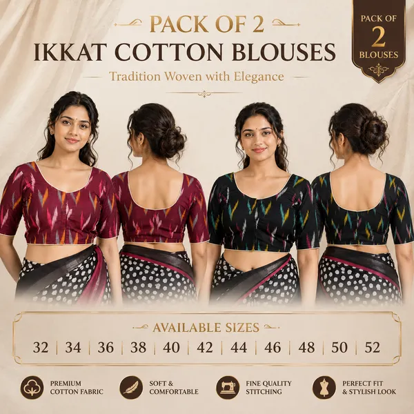 Pack_of_Two_-_Riyashree_Cotton_Ikkat_Print_Ready-to-Wear_Stitched_Blouse_for_Women