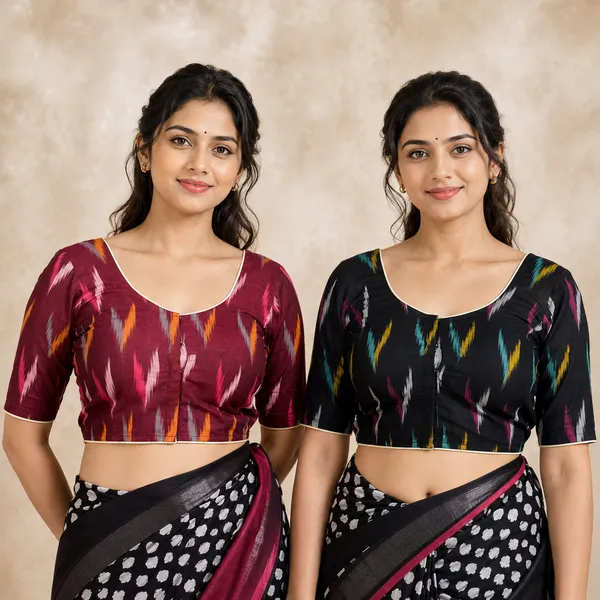 Pack_of_Two_-_Riyashree_Cotton_Ikkat_Print_Ready-to-Wear_Stitched_Blouse_for_Women