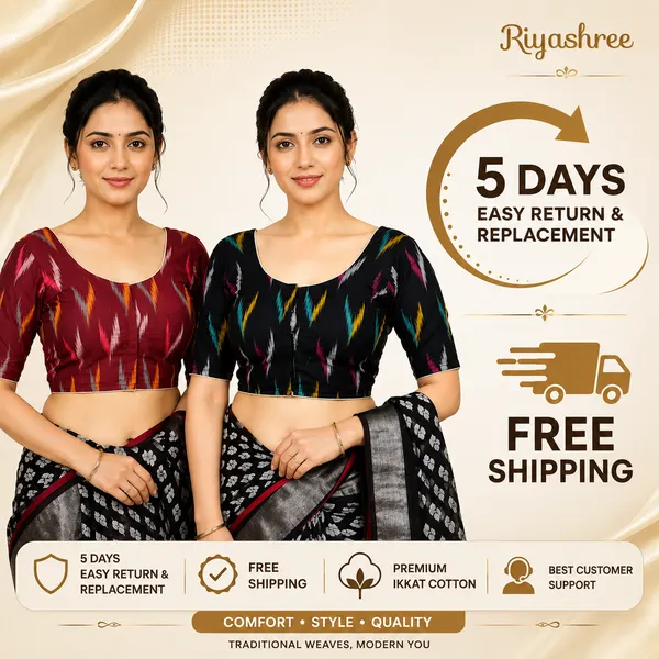 Pack_of_Two_-_Riyashree_Cotton_Ikkat_Print_Ready-to-Wear_Stitched_Blouse_for_Women