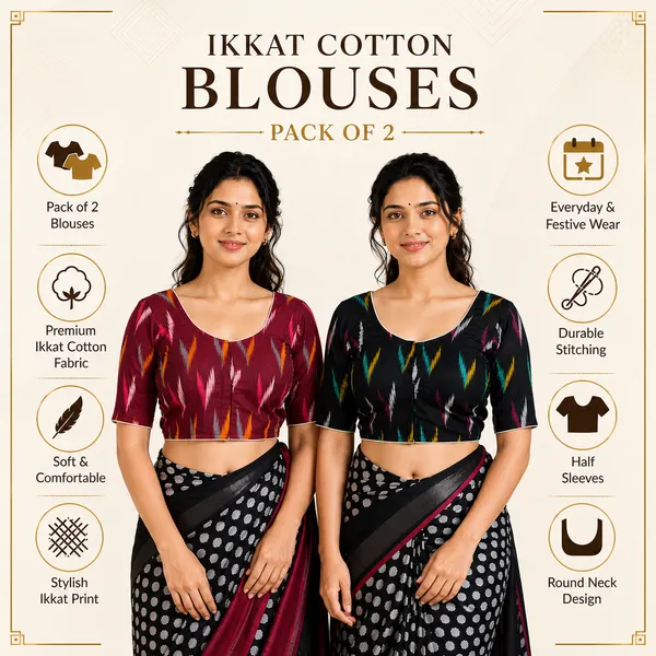 Pack_of_Two_-_Riyashree_Cotton_Ikkat_Print_Ready-to-Wear_Stitched_Blouse_for_Women