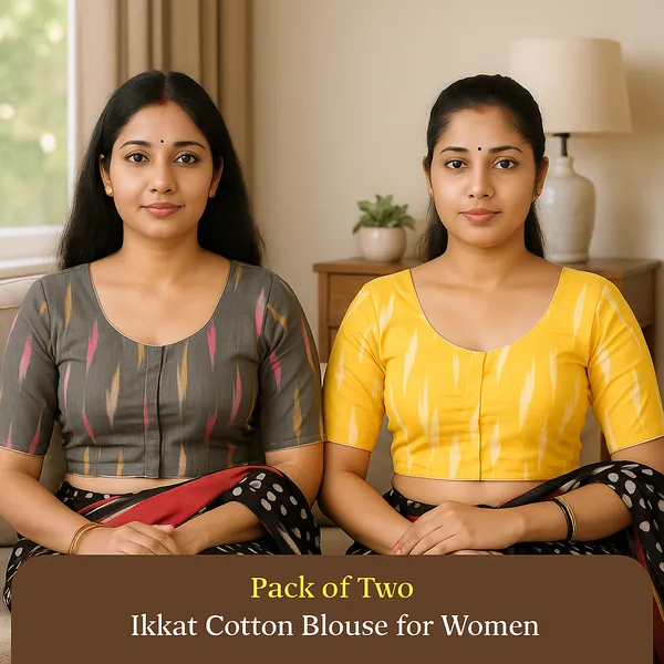 Pack_of_Two_-_Riyashree_Cotton_Ikkat_Print_Ready-to-Wear_Stitched_Blouse_for_Women
